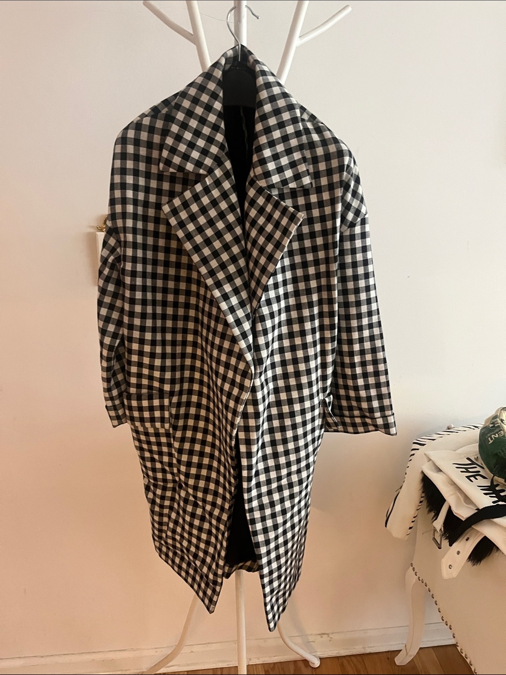 Zara Black and White Gingham Trench Coat
